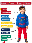 Kit 4 Peças Conjunto Moletom Infantil Menino Masculino Inverno Com Capuz Outono