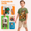 Kit Sortido 10 ou 4 Peças de Roupas Infantil Menino- 5 Camisetas + 5 Bermudas - Kit 5 Conjuntos de Roupa Verão Masculino