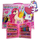 Maleta de Pintura infantil 150 peças unicórnio - Kit Escolar Menina para Desenho Grande Rosa Premium para Colorir Brinca