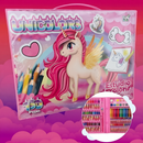 Maleta de Pintura infantil 150 peças unicórnio - Kit Escolar Menina para Desenho Grande Rosa Premium para Colorir Brinca